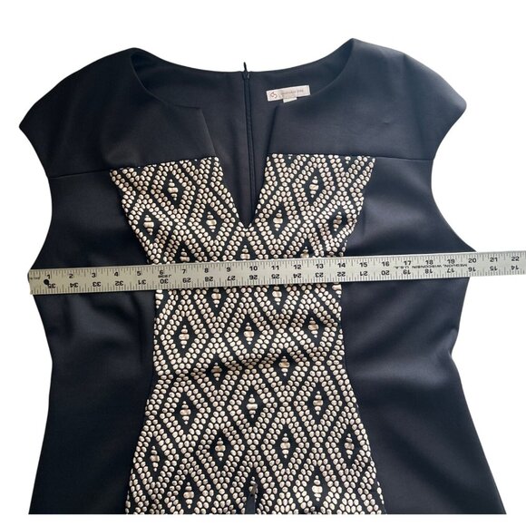 Established 1962 Black & Tan Print Sheath Dress Size 16 Cap Sleeves Back Zipper - Picture 6 of 12